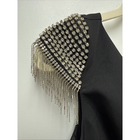 Mac Duggal Size 2 Black 27447 one shoulder rhinestone fringe gown Dress Prom New - Picture 7 of 16